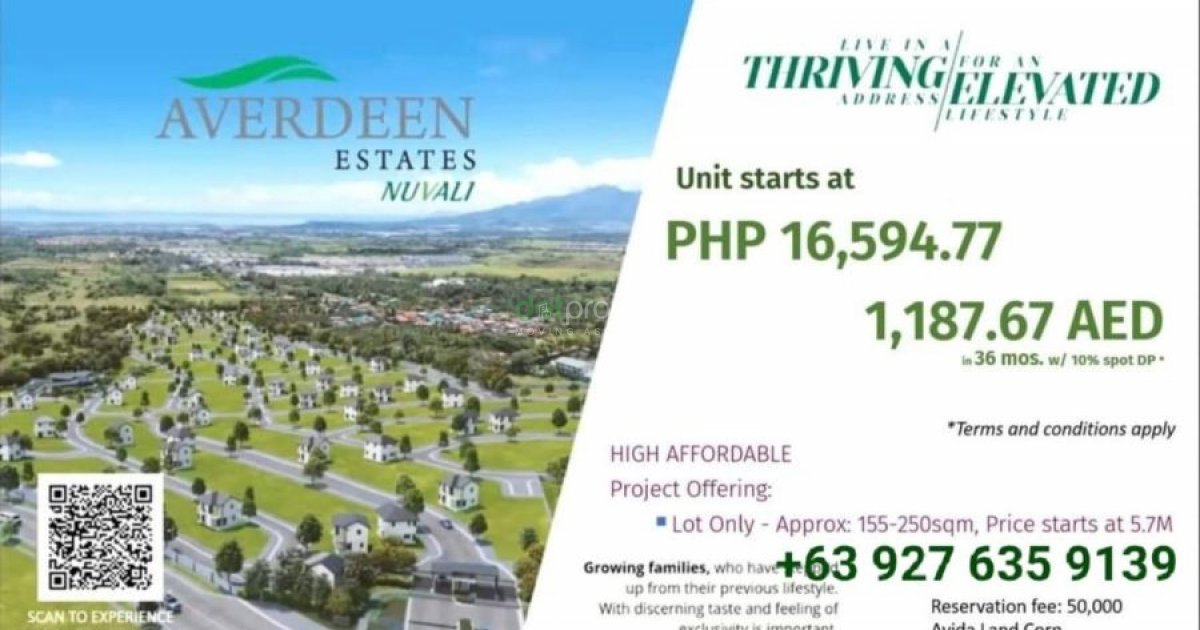 Avida Averdeen Estates pre selling lot in Nuvali, 200 sqm.. 📌 Land for